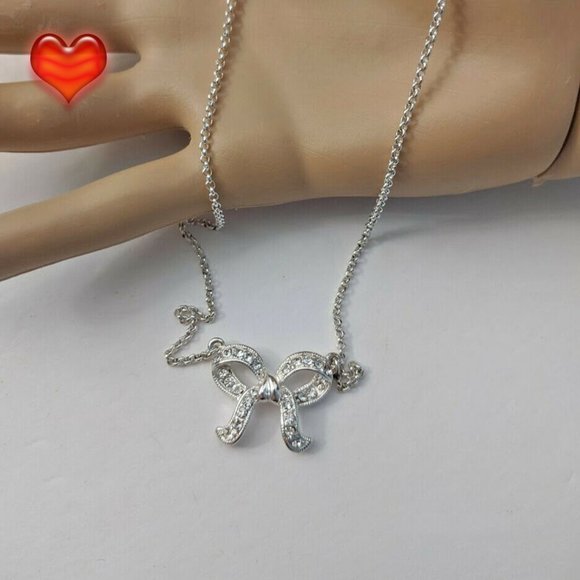 Jewelry - 3 For 20 Silver Tone Rhinestone Holiday Bow Ribbon Chain Necklace